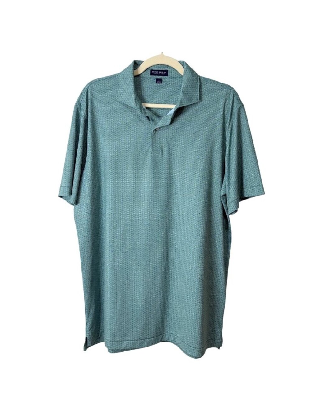 Peter Millar Men Size L Polo Shirt Crown Performance Stretch Green Print Golf